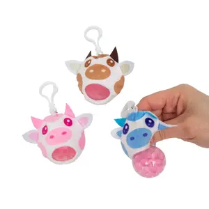 Stuffed Cow Gel Bead Squeeze Toy Backpack Clip Keychains