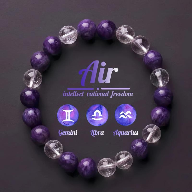 Hcrystyle Air signs Bracelet- Natural Charoite & Clear Quartz combination Designed for Air signs to enhance Intellect, Rational & Freedom energy - Gift for love ones/ friends- birthday/ anniversary gift | 8mm beads 6.5-7.5 inches men Hcrystyle Air signs Bracelet- Natural Charoite & Clear Quartz combination Designed for Air signs to enhance Intellect, Rational & Freedom energy - Gift for love ones/ friends- birthday/ anniversary gift | 8mm beads 6.5-7.5 inches men