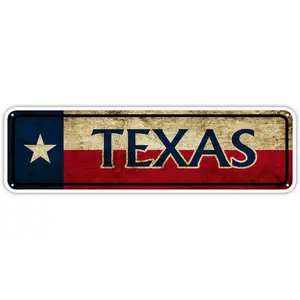 Texas State Flag USA Wall Art Gift Vintage Retro Look Street Metal Sign Street Sign 4x16 inches