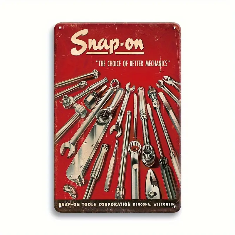 Vintage Snap-On Tools Cast Iron Metal Sign - Retro Garage Decor, Durable Tin Plate for Mechanics, Man Cave Icon Wall Hanging with Vintage Garage Vibe, 12x8 Gift
