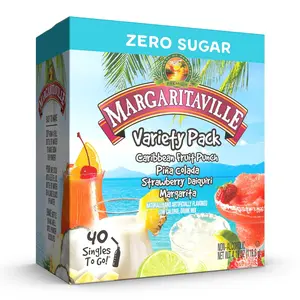 SINGLES TO GO! Margaritaville Water Drink Mix, Variety Pack, Includes 4 Flavors: Caribbean Fruit Punch, Pina Colada, Strawberry Daiquiri, And Margarita,1 Box (40 Single Servings)