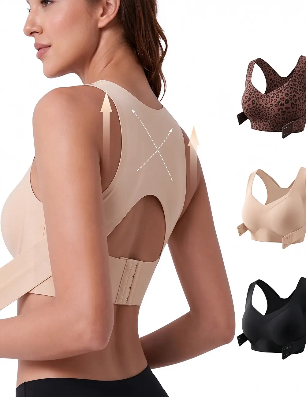 Posture Support Bra, Women's Wireless Bra, Jelly Large Size Backless Breathable Push-Up Anti-Sagging Lift Bra, Suitable for Gym and Daily Training, Soft and Comfortable, Workout Sports Bras