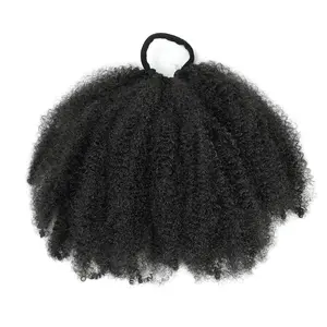 1Pack Afro Puff Bun 4A/4B/4C Afro Kinky Curly Coily Natural Hairstyle For Black Women Synthetic Short Hair Extension Ponytail (Natural Black, Afro-8inch)