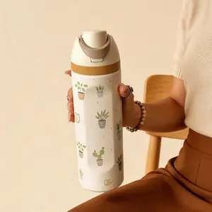 Double Layer Stainless Steel Insulated Cup, 24/32/40oz Flower Pot Design, Cold Retention Up to 24 Hours, Ideal for Outdoor Sports & Travel, Water Bottles