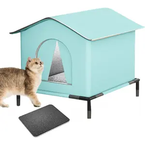 Outdoor Cat House - Weatherproof Pet Shelter with Removable Warm Mat, Insulated Kitten Nest & Soft Bedding, Ideal for Patio, Garden, Lawn, and Porch Use, Outside