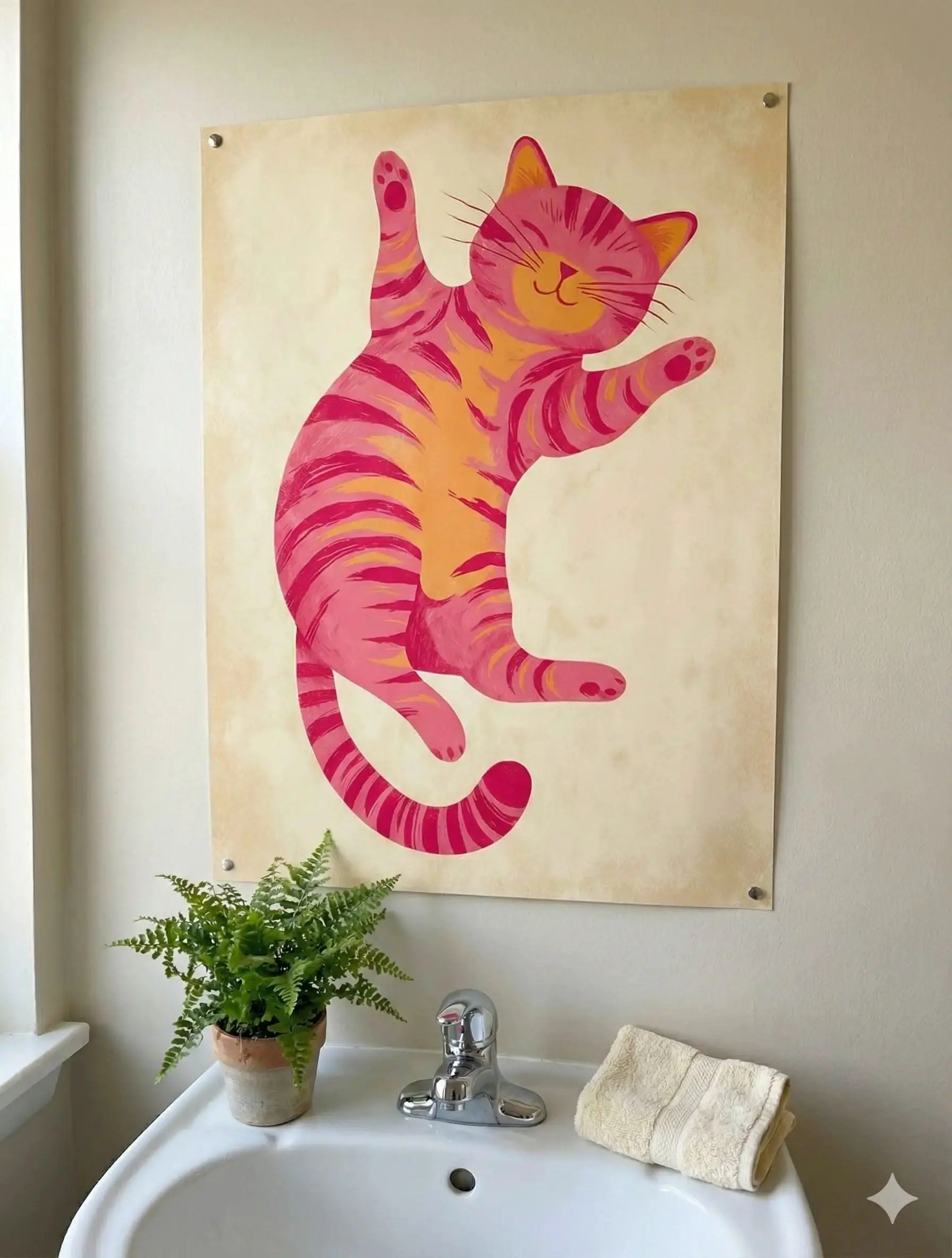 Happy Pink Cat Dopamine Poster – Colorful Smiling Cat Wall Art Print for Joyful Modern Decor