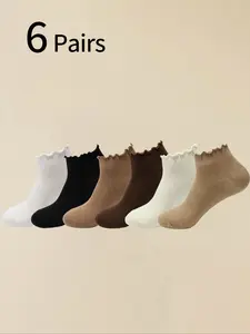 6 Pairs Women's Ankle Socks, Sock Set, Plain F Fitted Basic Casual Style, Spring & Fall Low Top Short Socks, Perfect for Daily Wear, Minimalist
