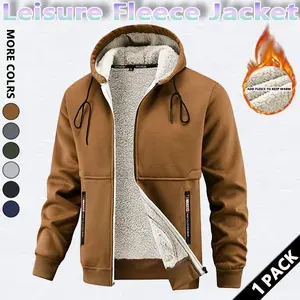Men's Winter Hooded Jacket Sherpa Lined Jacket Warm Trucker Coat Multi Pocket Casual Collared Menswear Tops Cotton Fleece Long Sleeve FallFreshness Khaki Beige Jacket OutdoorfunGift