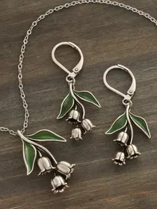 Bohemian Inspiration Bellflower Pendant Earrings Necklace Set, Vintage Ethnic Design Flower Theme Jewelry for Women, Daily Wear Party Vacation Accessories