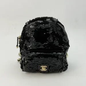 Pre-owned CHANEL sequin Backpacks Lambskin CC Backpack Black