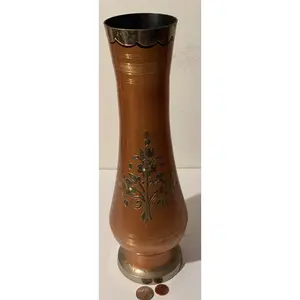 Vintage Metal Copper Vase, 14" Tall, Heavy Duty, Quality, Nice Intricate Design, Home Decor, Table Display, Shelf Display