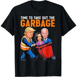 Funny Trump 2024 Garbage Graphic Tee – Time to Take Out the Garbage Satire T-Shirt, Unisex Streetwear Camiseta for Election Year, Casual Verano Style Political Humor Cotton Top