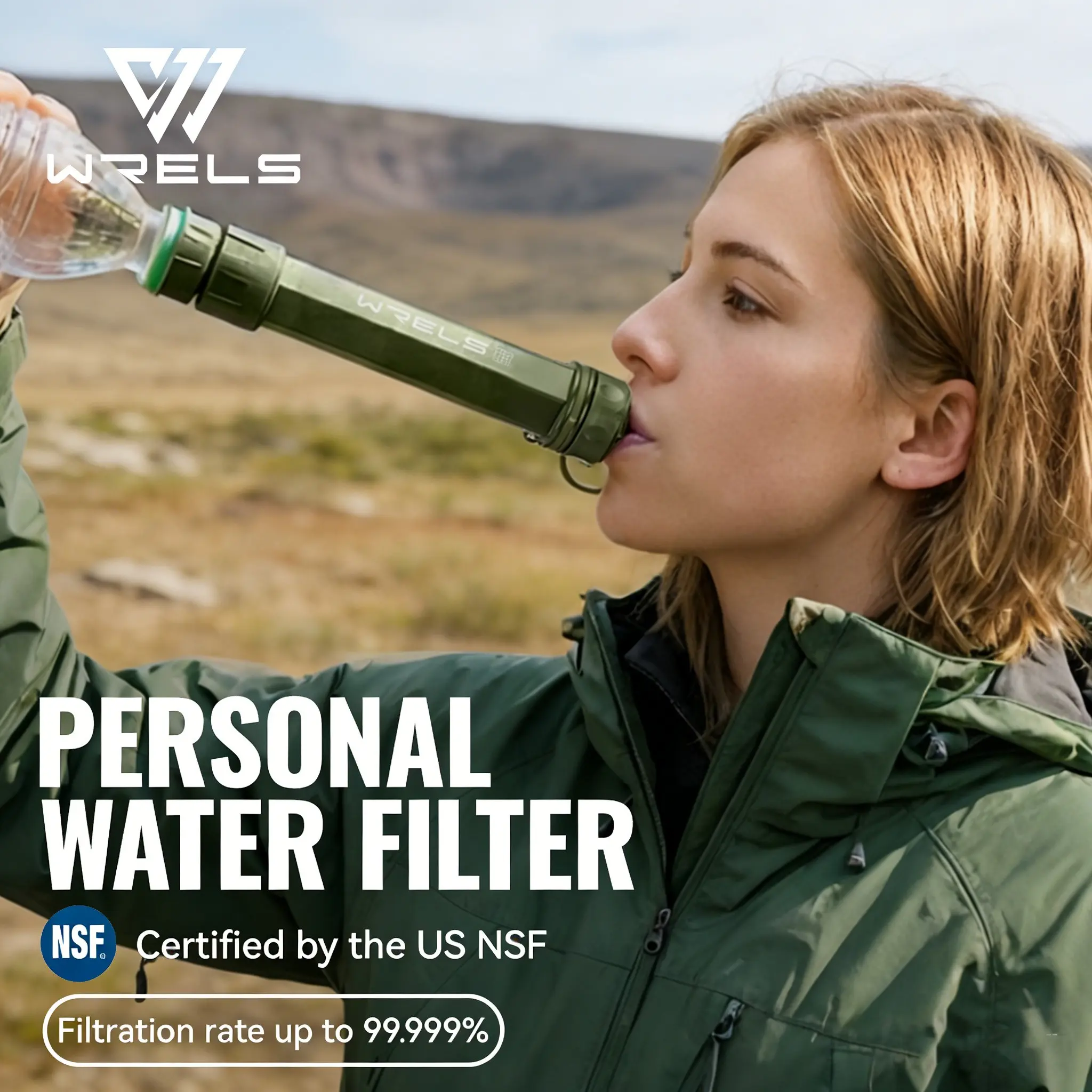 Compact Portable Water Purifier, 99.99% Filtration Rate, Ideal for Outdoor Use, Camping, Emergency Survival, Lightweight Design