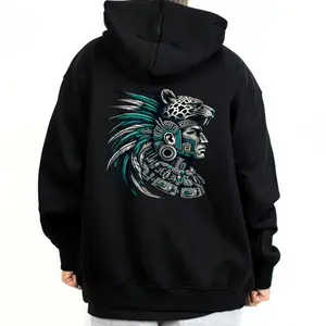 Chicano Clothing Aztec Art Mex Clothes Oversized Graphic Tee for Men & Women Medium Heavy Polyester Sweatshirt Loose Fit Casual Streetwear AZT3 Unisex Hoodie
