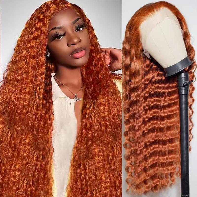 Ginger Wig Human Hair 13x6 Deep Wave Lace Front Wigs Human Hair Curly Wigs HD Transparent Lace Frontal 350 Colored Human Hair Wig Pre Plucked 180% Density 30 Inch