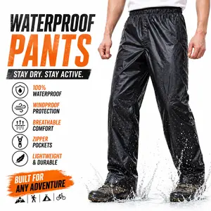 RODEEL 723 Waterproof Pants Men Lightweight Breathable Rainproof Bottoms Durable Rain Trousers Weatherproof Rainwear For Outdoor Hiking Camping Fishing Boating Car Washing Construction Roofing Landscaping Gardening Workwear, Holiday Gift Shirts Blue