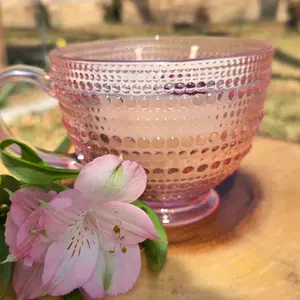 Spring Mug Candle in Elegant Purple Glass with Dotted Design for Cozy Home Aroma