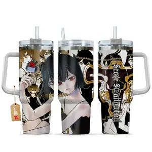 [Sip40 Otaku] Black Clover Secre Swallowtail 40oz Stainless Steel Tumbler With Handle, Nero Black Clover Anime Cup, Clover Kingdom Magic Knight Drinkware, Insulated Travel Mug for Iced Coffee, Gift for Anime Lovers & Otaku Fans