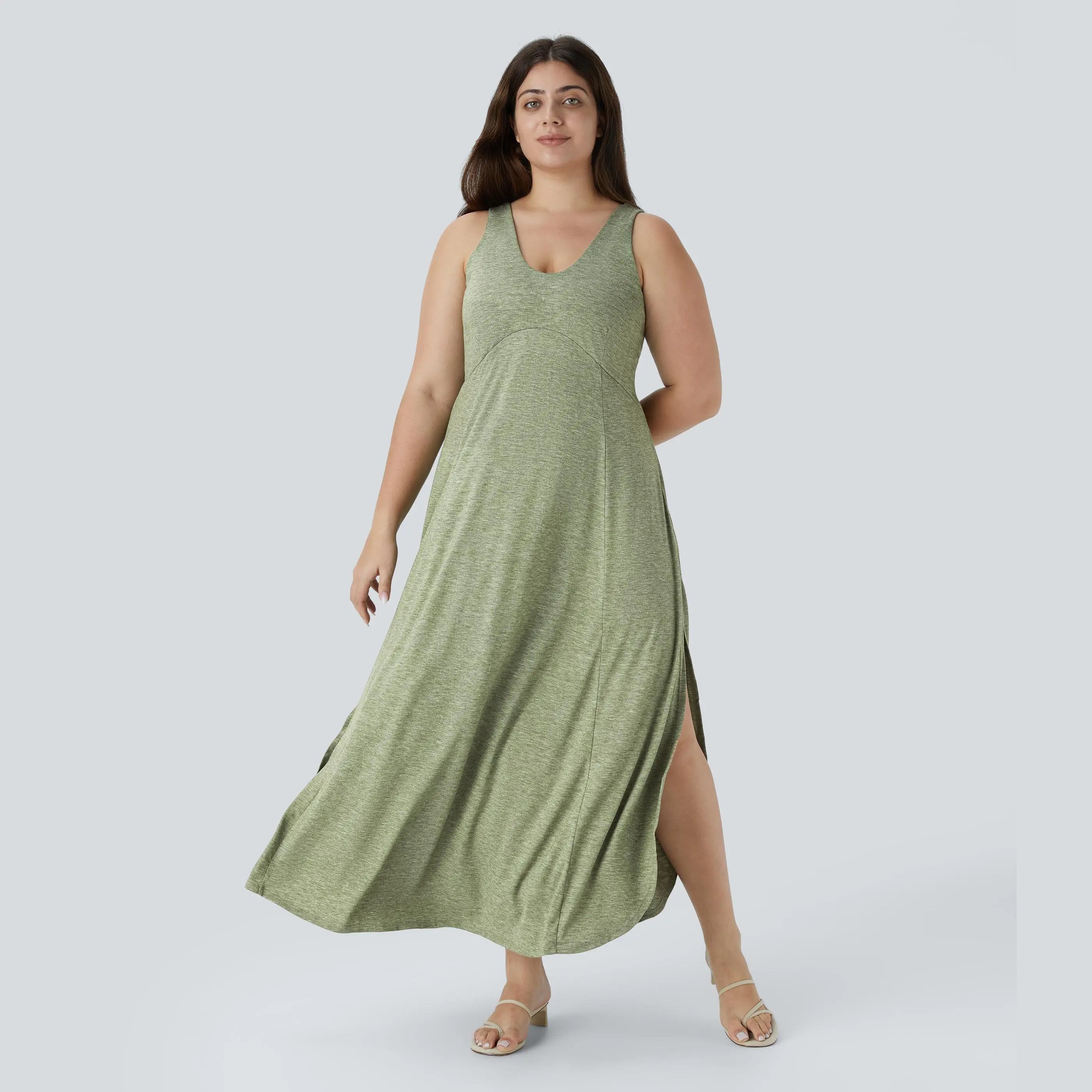 Halara U Neck Flowy Maxi Casual Plus Size Tank Dress