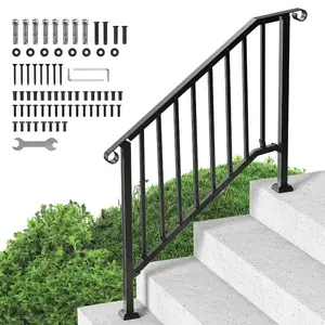 VEVOR Handrails for Outdoor Steps, 3-4 Step Stair Hand Rail Kit, Transitional Iron Railings with Installation Kit, Stair Rails for Seniors, Concrete Steps Porch Deck, Black Retro Arch