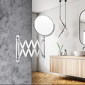 Double-Sided Magnify Makeup Mirror 7 Inch Diameter Wall Mounted Extension for Easy Application - Model 1X/5X