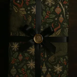 Krampus Wrapping Paper, Gothic Birthday Gift Wrap for Horror Fans, Dark Anniversary Gift Packaging, Alternative Goth Present Wrap for Him Her