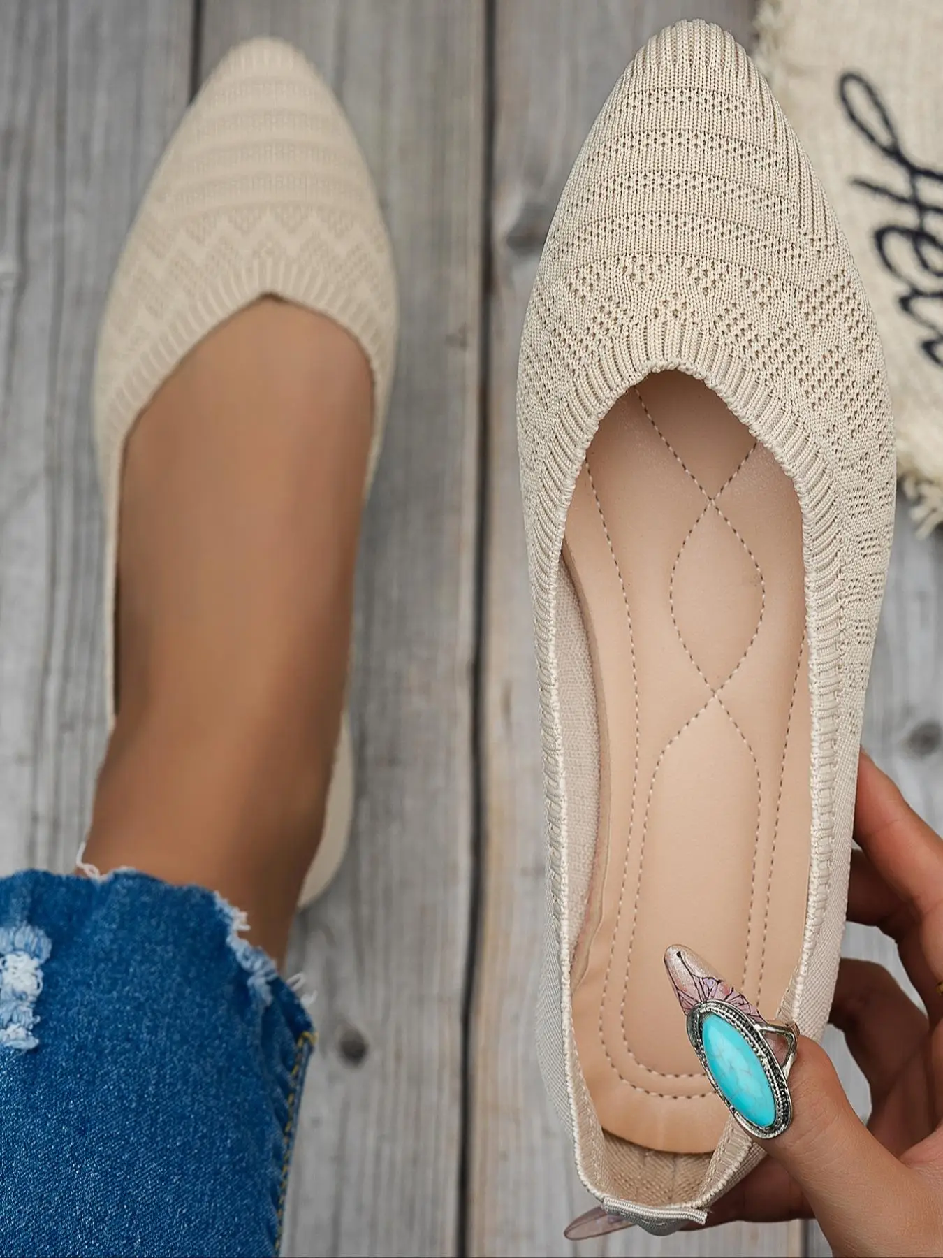 Women's Fashionable Plain Color Pointed Toe Flat Shoes, Casual Comfortable Breathable Slip on Knit Shoes for Daily Wear, Lightweight Breathable Shoes