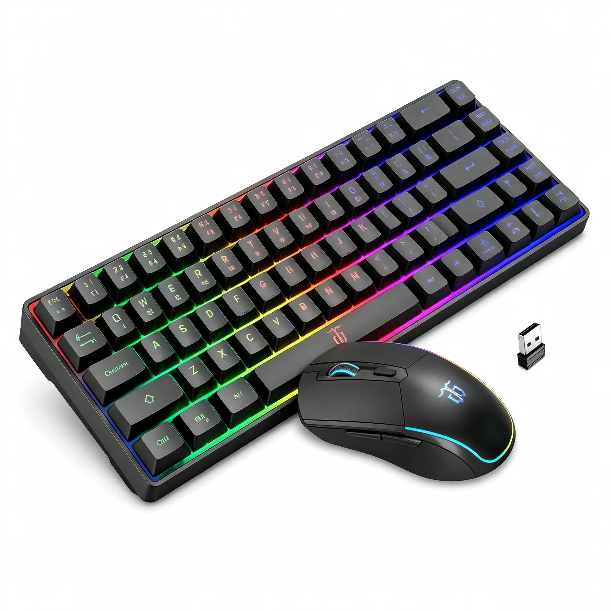 Portable 65 Wireless Keyboard Mouse Combo, Rechargeable LED Illuminated Membrane Keypad with Mechanical-Like Tactile Feedback, High Precision 6D 3200DPI Gaming Mouse, Long-Lasting Battery Wireless Kit Suitable for Gaming Scenarios and Office Business Use
