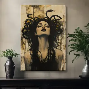 [2D Flat] 1pc Wooden Framed Canvas Wall Art Poster, The Ancient Greek Myth Of Medusa For Living Room Bedroom Bathroom Office, Home Decoration, Ready To Hang, Independence Day Easter, Mother'S Day, Stepmother'S Gift, A Great Waterproof Gift