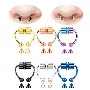 1/2/5pcs Stainless Steel Magnetic Septum Nose Ring, Body Jewelry for Men