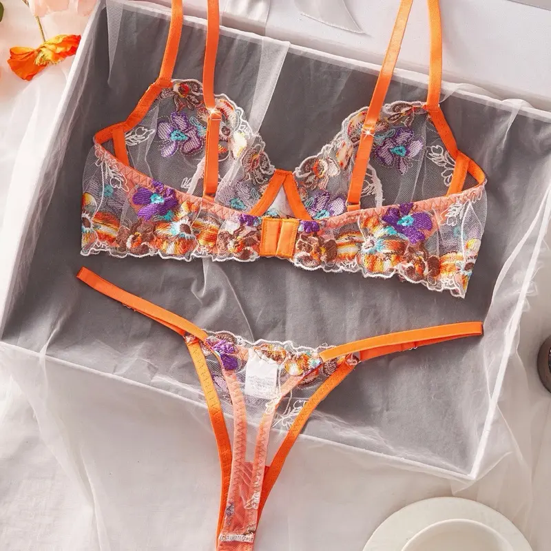 Mesh Embroidered Sexy Lingerie Set For Women