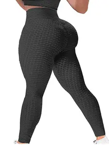 Women's Textured Hip Lift High Waist Sports Tummy Control, Solid Color Skinny Breathable Leggings for Yoga Gym Workout Running, Comfort Womenswear, Ladies Tight Sportswear Clothing for Indoor Outdoor Wear