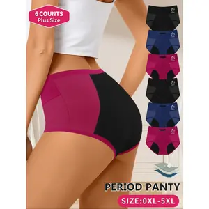 【Plus Size】 Letter & Floral Print Period Panty, Breathable Comfortable Period Underwear for Daily Wear, Women's Underwear for All Seasons