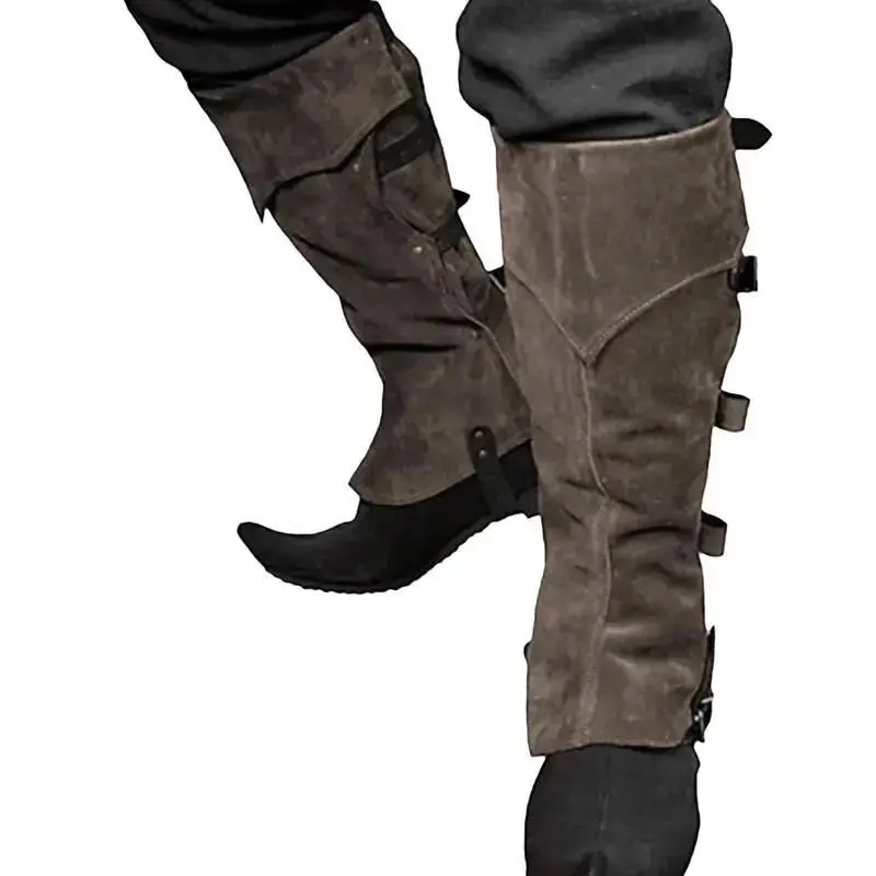 Medieval Renaissance Adjustable High Boot Covers Brown Viking Pirate costumes Leather Legguard Long Boots Holster Shin Guard