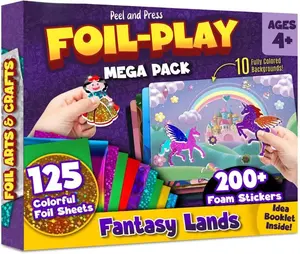 Foil Creative Art Kit for Kids Fun Craft Set with Triple-Layer 3D Stickers & Foil Sheets Creative Arts & Crafts for Birthday Party Girls Boys DIY Activity Travel Toys Gifts for Ages 4 - 9