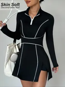 Women's Sporty Dress Elastic Comfortable Colorblock Outdoor Training Skirt Suitable for Tennis Golf Running Hiking Fashion Anti-Slip Golf Athletic Dress