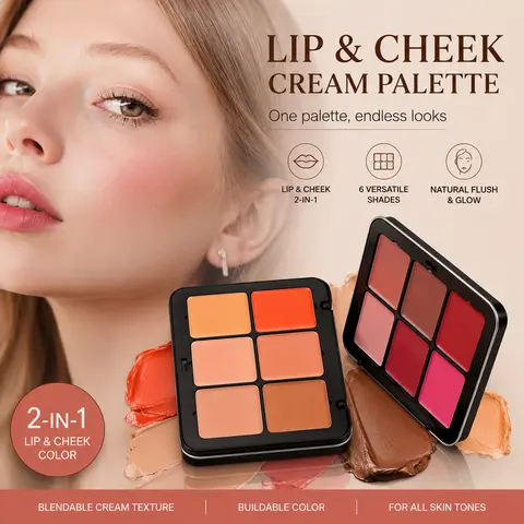 Beauty Glazed 2-in-1 Cheek Makeup Duo Palette - 6 Versatile Shades Matte Cream Blush & Concealer, Compact & Portable, Long-Wearing, Smudge-Proof, Blendable, Hydrating, Cruelty-Free, All Skin Types, 24-Month Shelf Life, Acrylic Resin Daily Cosmetics