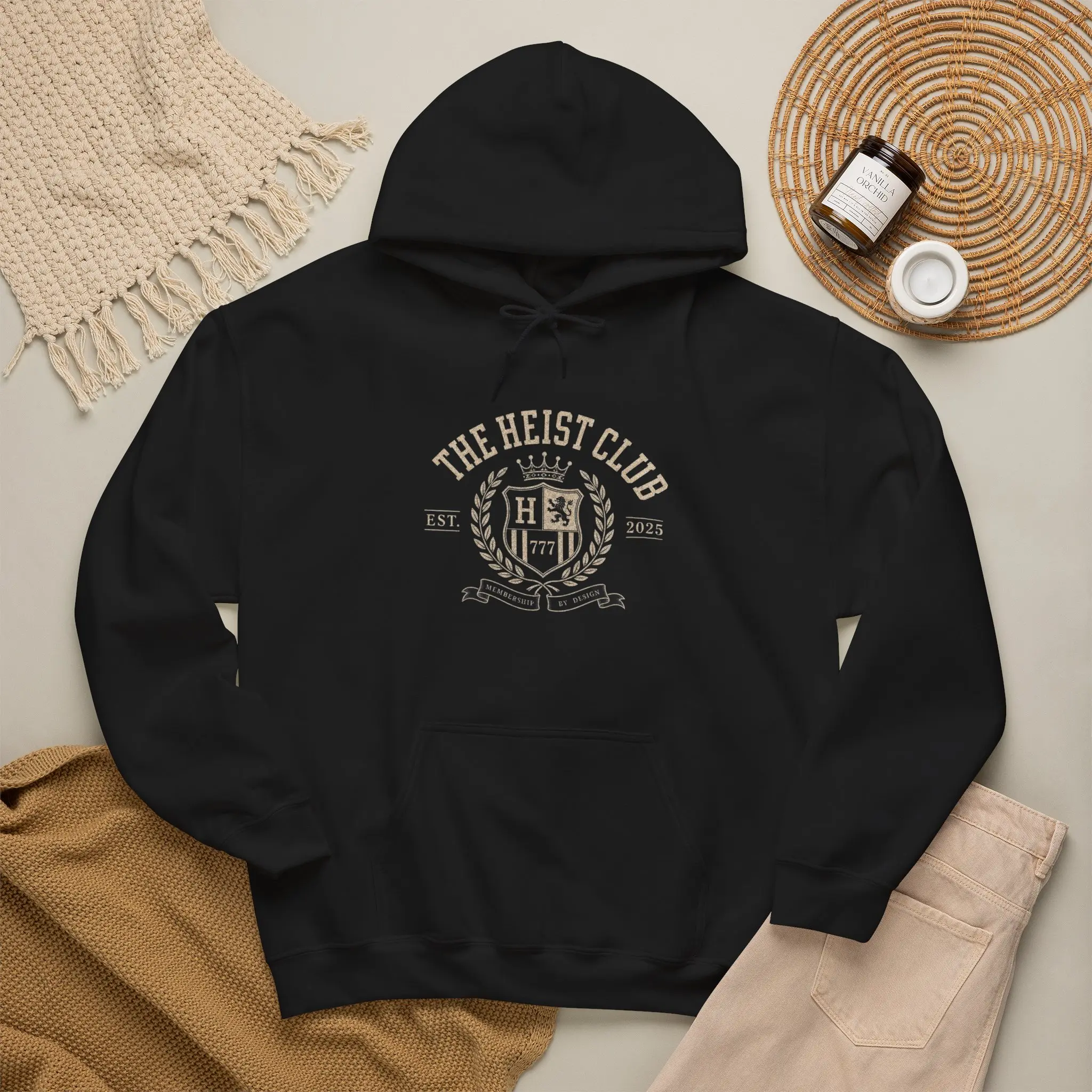 The Heist Club Crest Hoodie | Vintage Shield Logo Hooded Sweatshirt