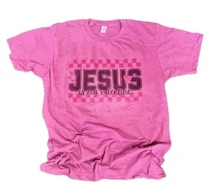 Jesus Is My Valentine Pink Checkered on Heather Cassis T-Shirt