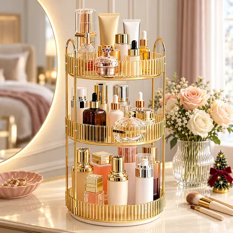 Raybee 360 Rotating Makeup Organizer, Large 2-3 Tier Acrylic Cologne Perfume Holder for Vanity Countertop,Steady Lazy Susan Cosmetics Storage Organizer, Space Saving Fragrance Display Tower for Lipsticks Brushes, Perfect Birthday Christmas Gift for Her
