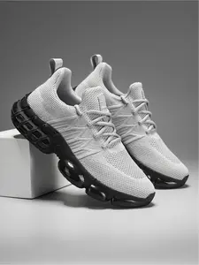 Men's Red Flyknit Functional Running Shoes, Cushioning & Lightweight, Trendy for Training & Daily Wear