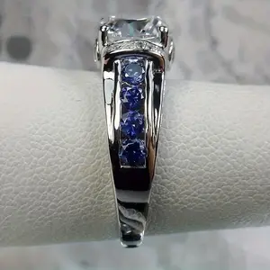 Vintage style ring with blue side stones, suitable for high-end elegant jewelry for weddings, anniversaries, Valentine's Day, and Mother's Day.