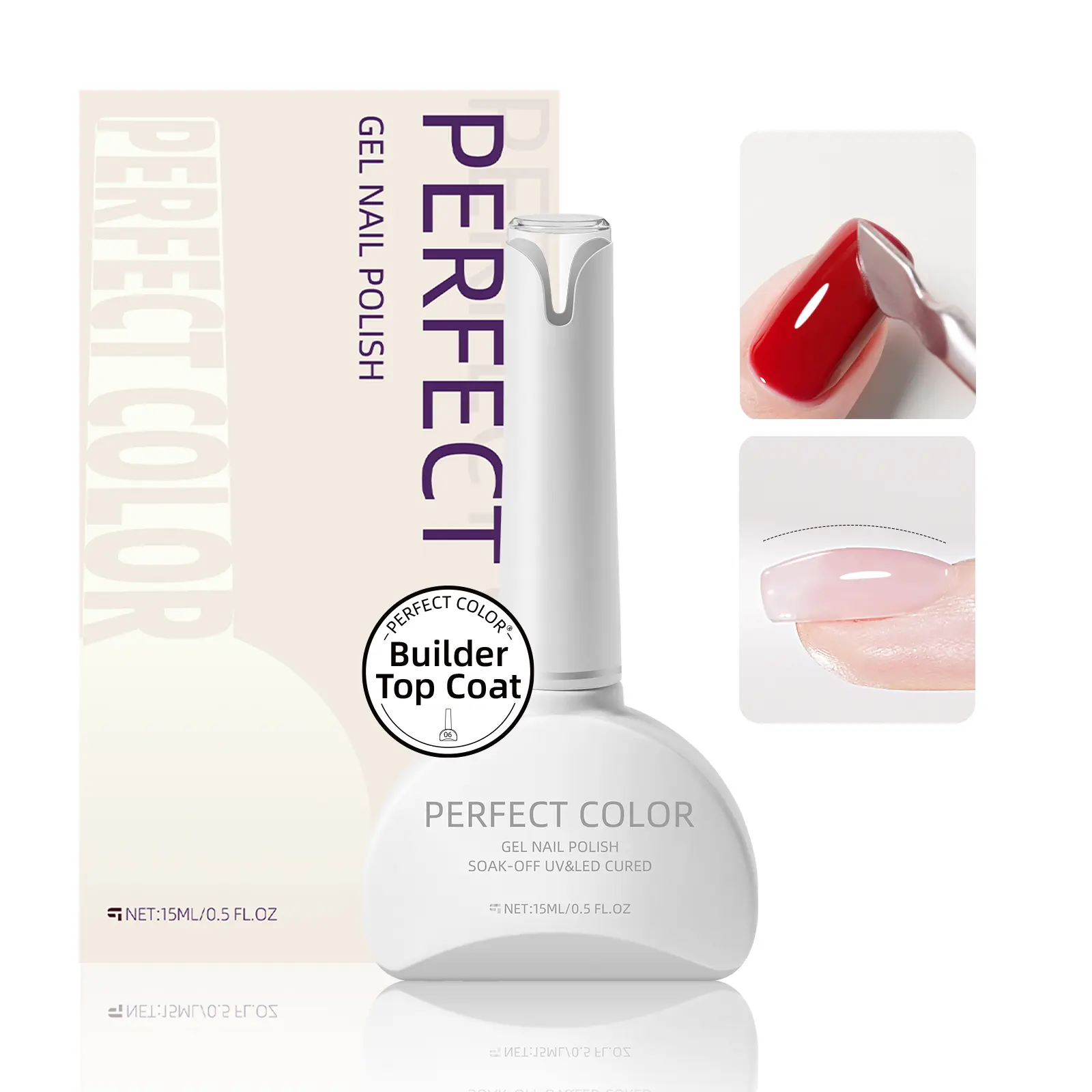 Builder Top Coat Gel Nail Polish 15ml , No Wipe High Gloss Reinforcement, Thick Self-Leveling Shaping Gel for Strengthening Nails, Professional Salon DIY Nail Art for Long Lasting UV Gel Nail Art