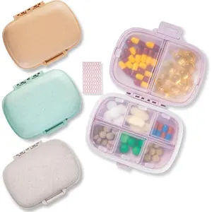4 Pack Pill Organizer - Travel Pill Box with Label, 8 Compartment Daily Pill Case for Pocket Purse, Medicine Case, Waterproof Portable Pill Supplement Case, Travel Pill Container to Hold Vitamin