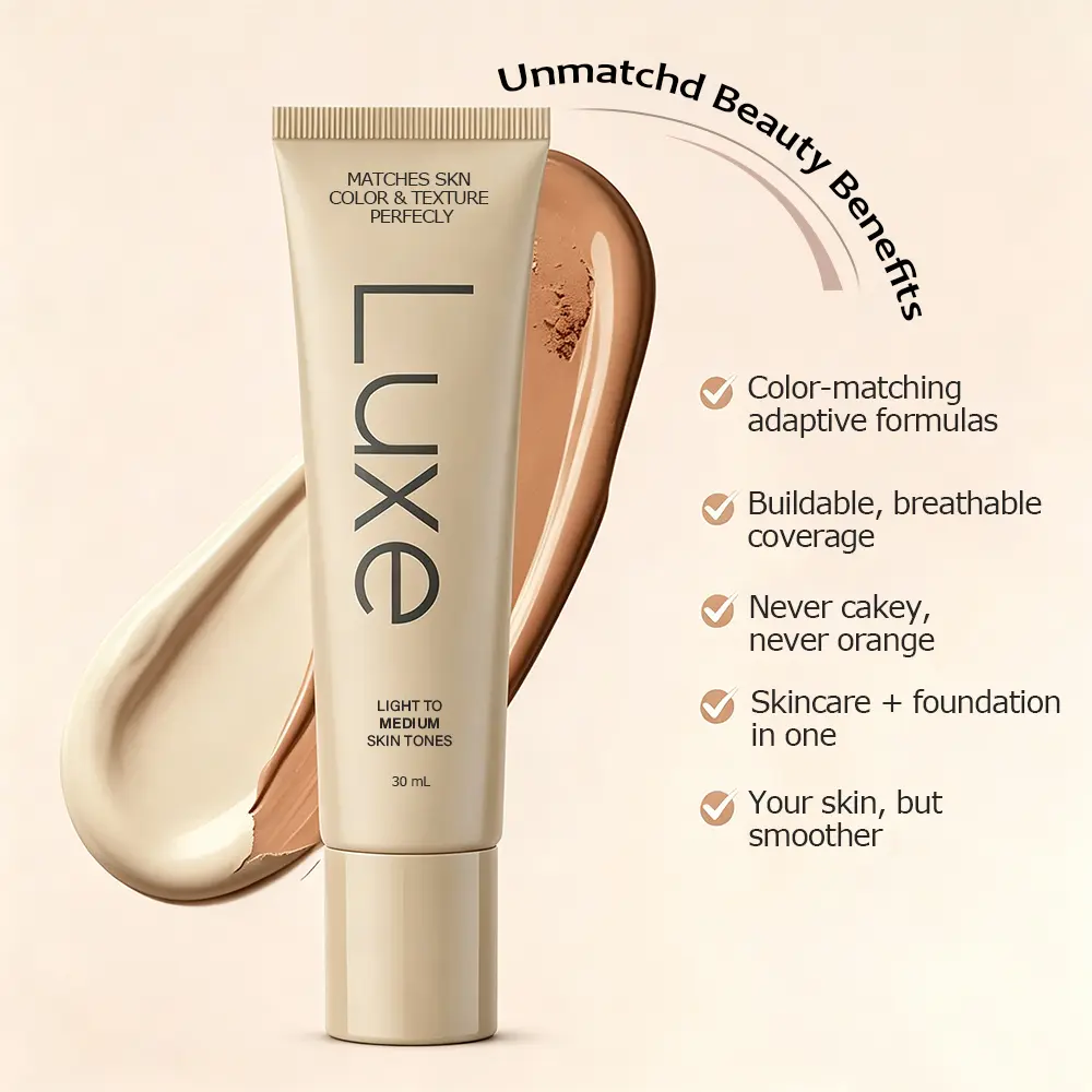 LUXE Adaptive Color Changing Foundation (30ml) - Auto Self-Adjusting Shade-Matching Base, Buildable Light-to-Dark Coverage, 12HR Dewy Long-Wear Skincare-Infused Formula with Niacinamide, Alpha Arbutin, No Orange Oxidation
