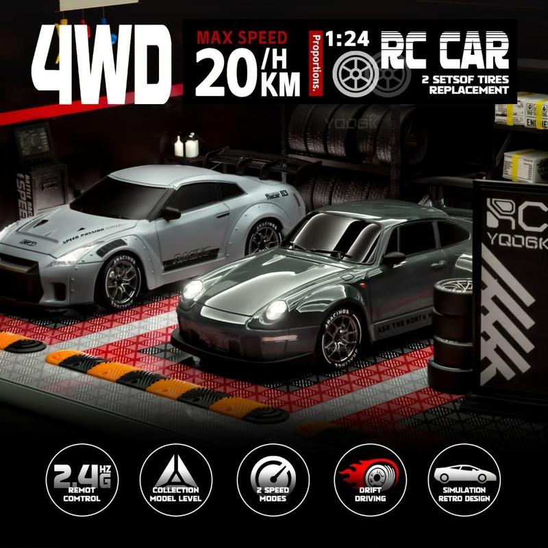 Professional RC Four-wheel Drive Drift Car GTR High-Speed Racing Toy with Remote Control and Accessories Ideal for Birthday Christmas Halloween Gifts