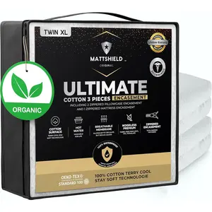 MATTSHIELD Sensitive Skin 3-Piece Kit – Twin XL Size Bed Bug Mattress Protector + 2 Zippered Pillow Covers – Organic Cotton Terry Top – Waterproof 6-Sided Encasement, Soft & Breathable