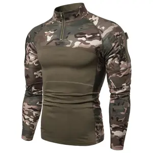 European and American Men's Middle East Outdoor Camouflage Multi-pocket Long Sleeve T-shirt Henley Shirt Top Casual Streetwear Grey