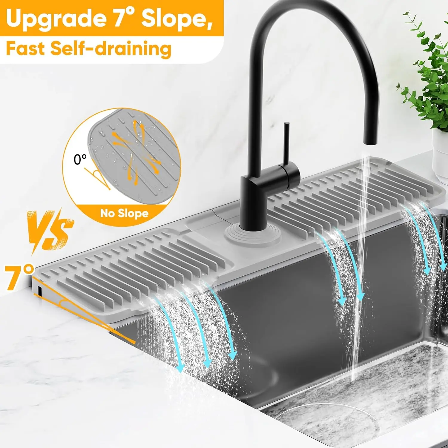 24'' Folding Faucet Mat for Kitchen Sink Splash Guard[7° Slope Fast Self-draining][Snap Lock Fit] Kitchen Sink Faucet Mat Splash Guard Kitchen Sink...