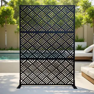 Freestanding Outdoor Privacy Screen, 71" h x 47" w Metal Decorative Privacy Screen Panels, for Hanging and Climbing Plants, Ideal for Patio, Balcony, Deck, and Garden, Easy to Assemble, Black